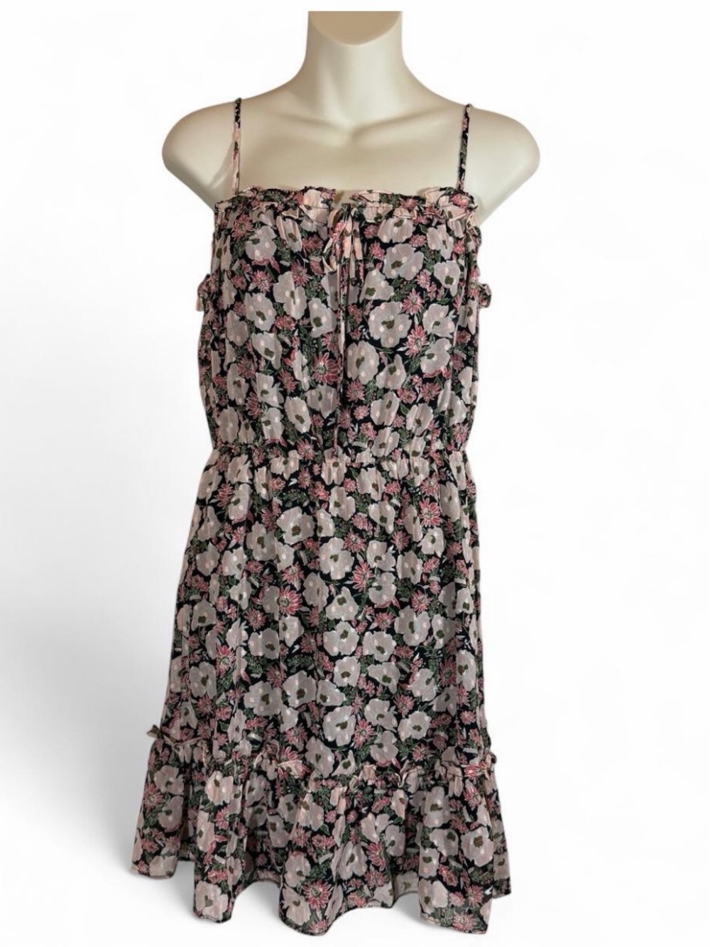 Lush Floral Smocked Mini Dress Pink White Black Size Small cottagecore